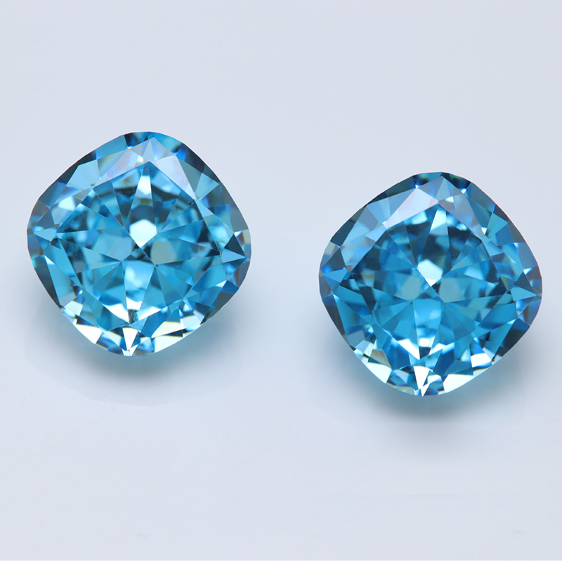aquamarine color cushion shape brilliant ice flower cut cubic zirconia manufacturer